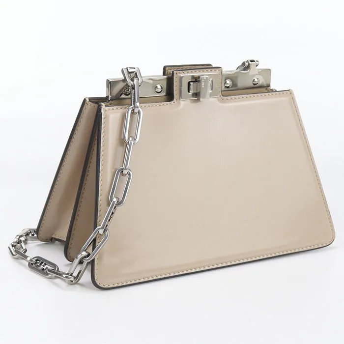 FENDI 8BN339 Shoulder Bag Cut Petit Peekaboo Chain bag leather Light Beige Women
