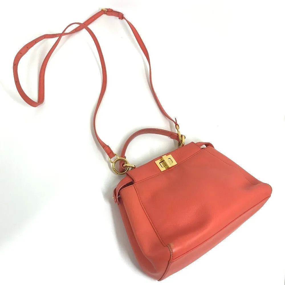 FENDI Handbag 8BN244 leather Salmon pink type Shoulder Crossbody Mini Pea Kaboo Women Used