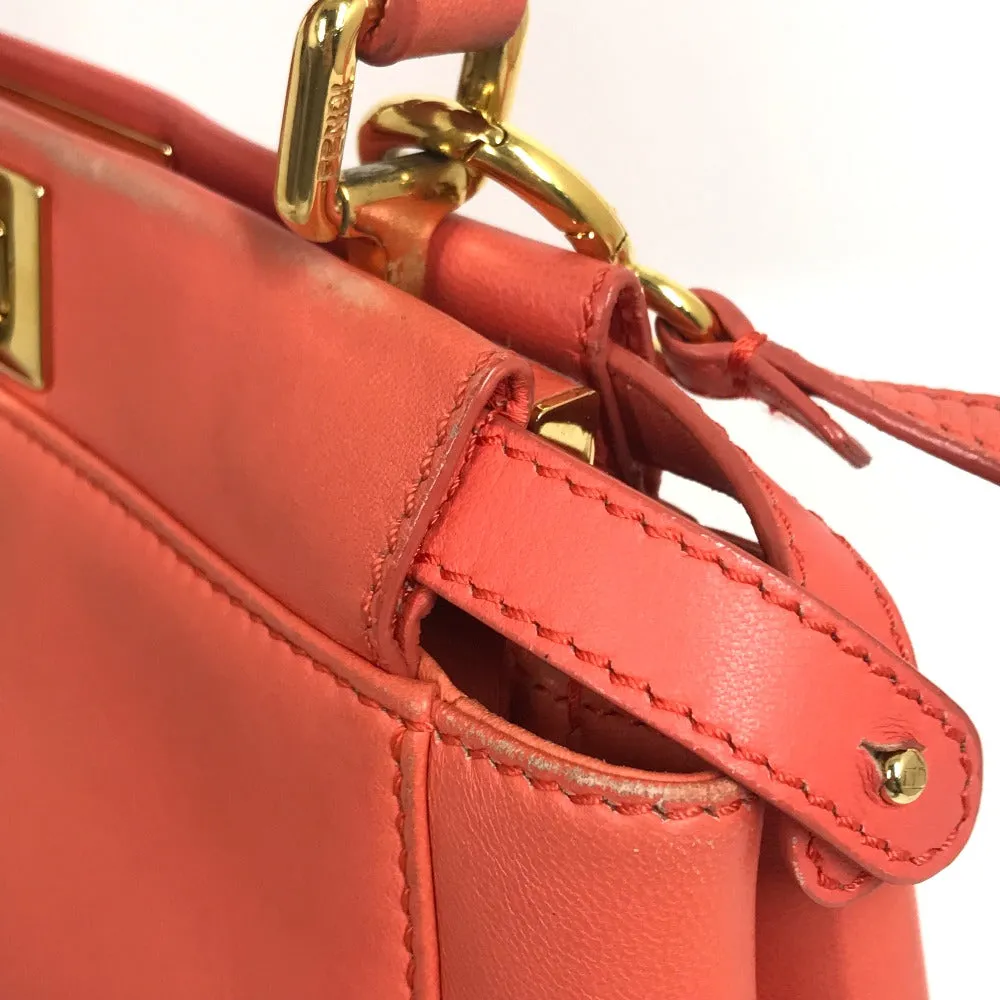FENDI Handbag 8BN244 leather Salmon pink type Shoulder Crossbody Mini Pea Kaboo Women Used