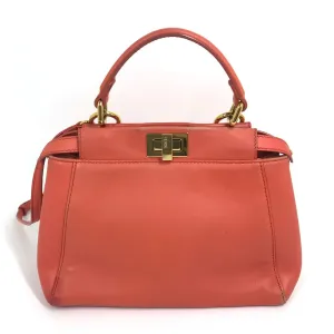 FENDI Handbag 8BN244 leather Salmon pink type Shoulder Crossbody Mini Pea Kaboo Women Used