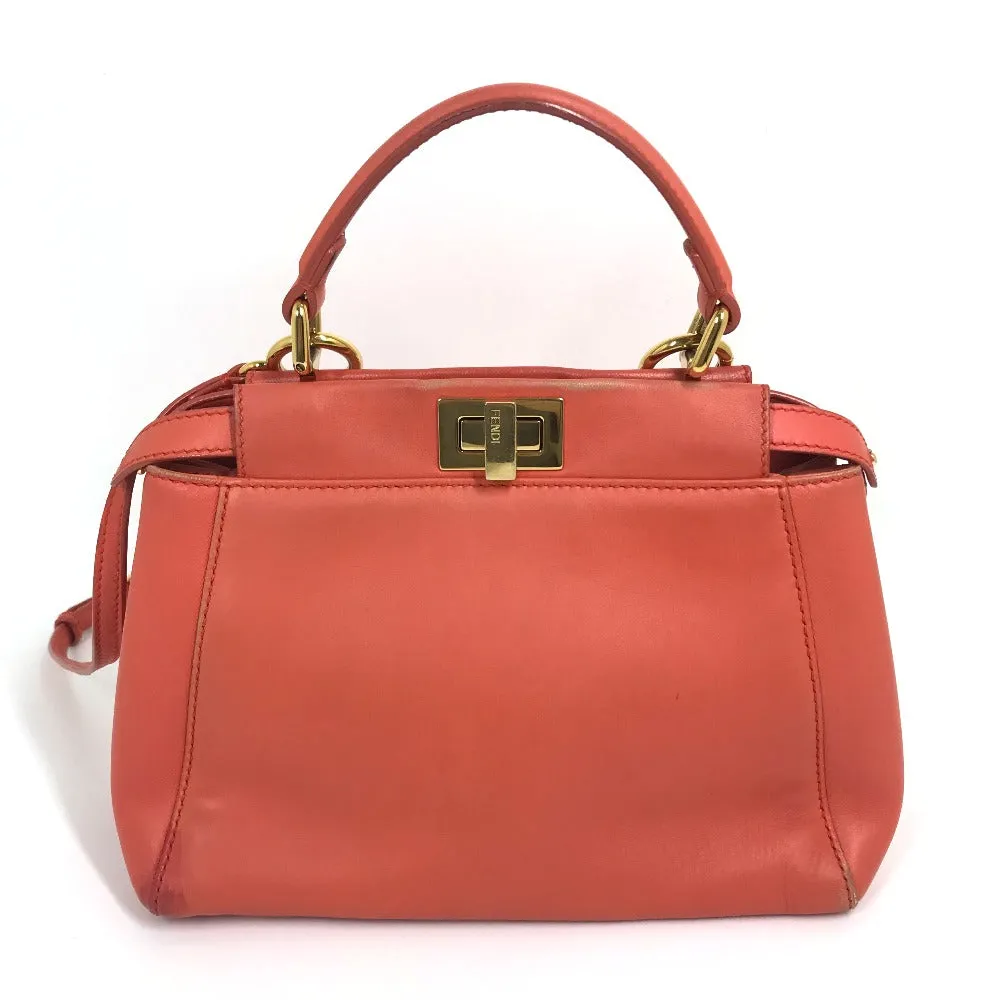 FENDI Handbag 8BN244 leather Salmon pink type Shoulder Crossbody Mini Pea Kaboo Women Used