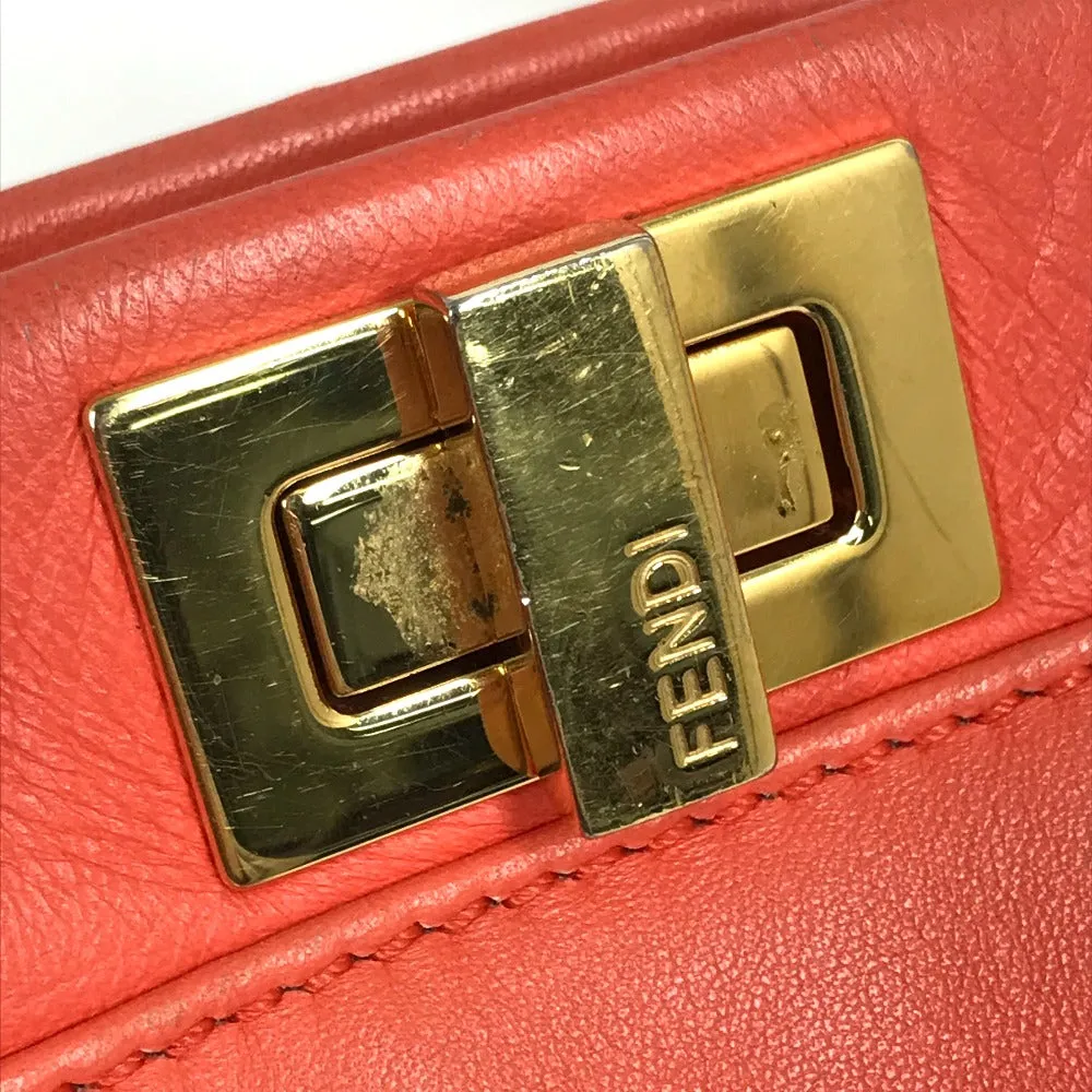 FENDI Handbag 8BN244 leather Salmon pink type Shoulder Crossbody Mini Pea Kaboo Women Used