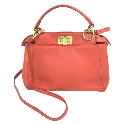 FENDI Handbag 8BN244 leather Salmon pink type Shoulder Crossbody Mini Pea Kaboo Women Used