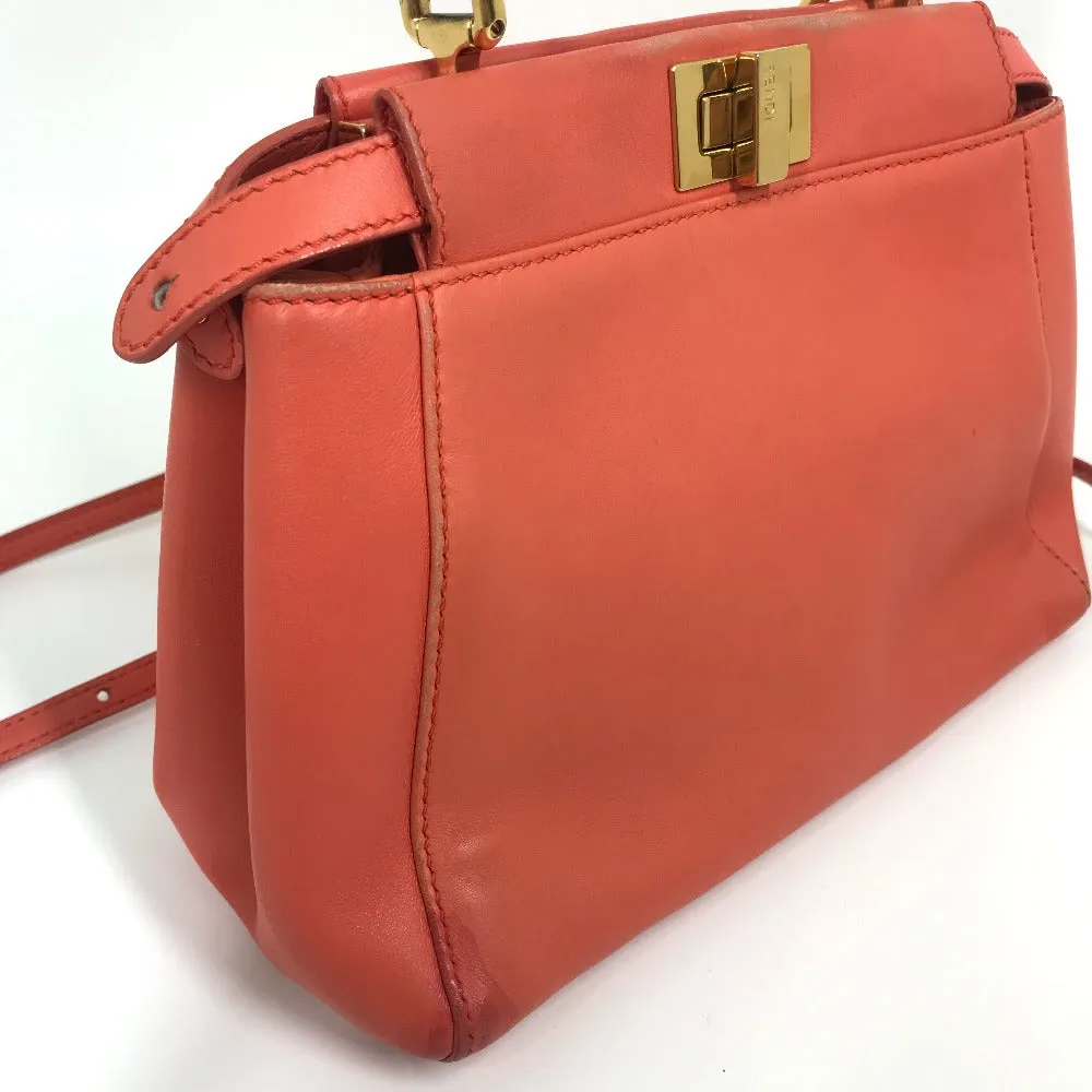 FENDI Handbag 8BN244 leather Salmon pink type Shoulder Crossbody Mini Pea Kaboo Women Used