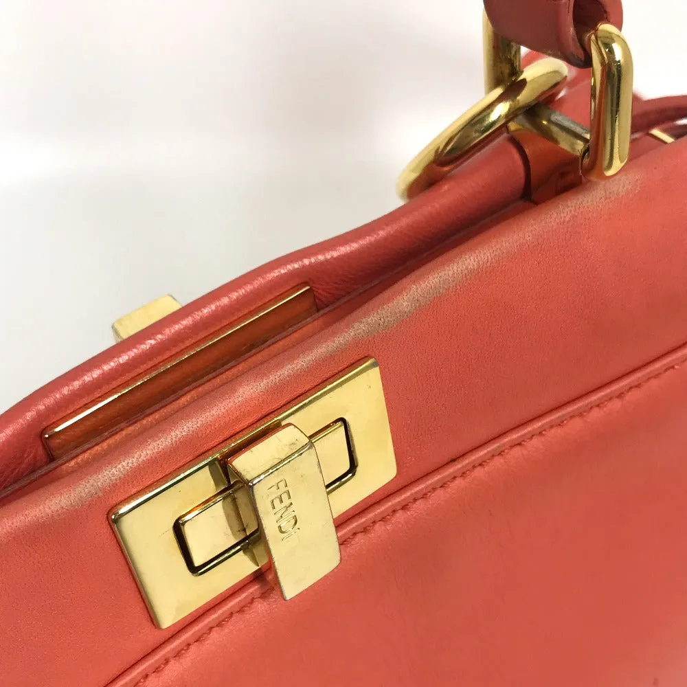 FENDI Handbag 8BN244 leather Salmon pink type Shoulder Crossbody Mini Pea Kaboo Women Used