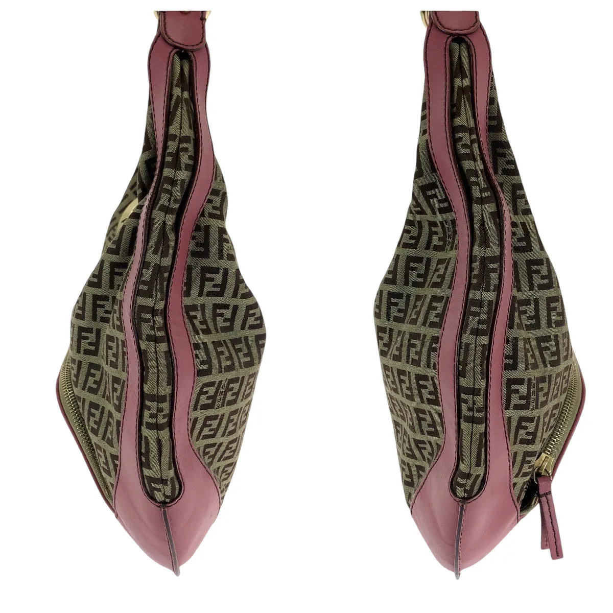 FENDI Shoulder Bag canvas Brown Pink Gold Metal Shoulder Bag Zucchino Chef Hobo Women Used
