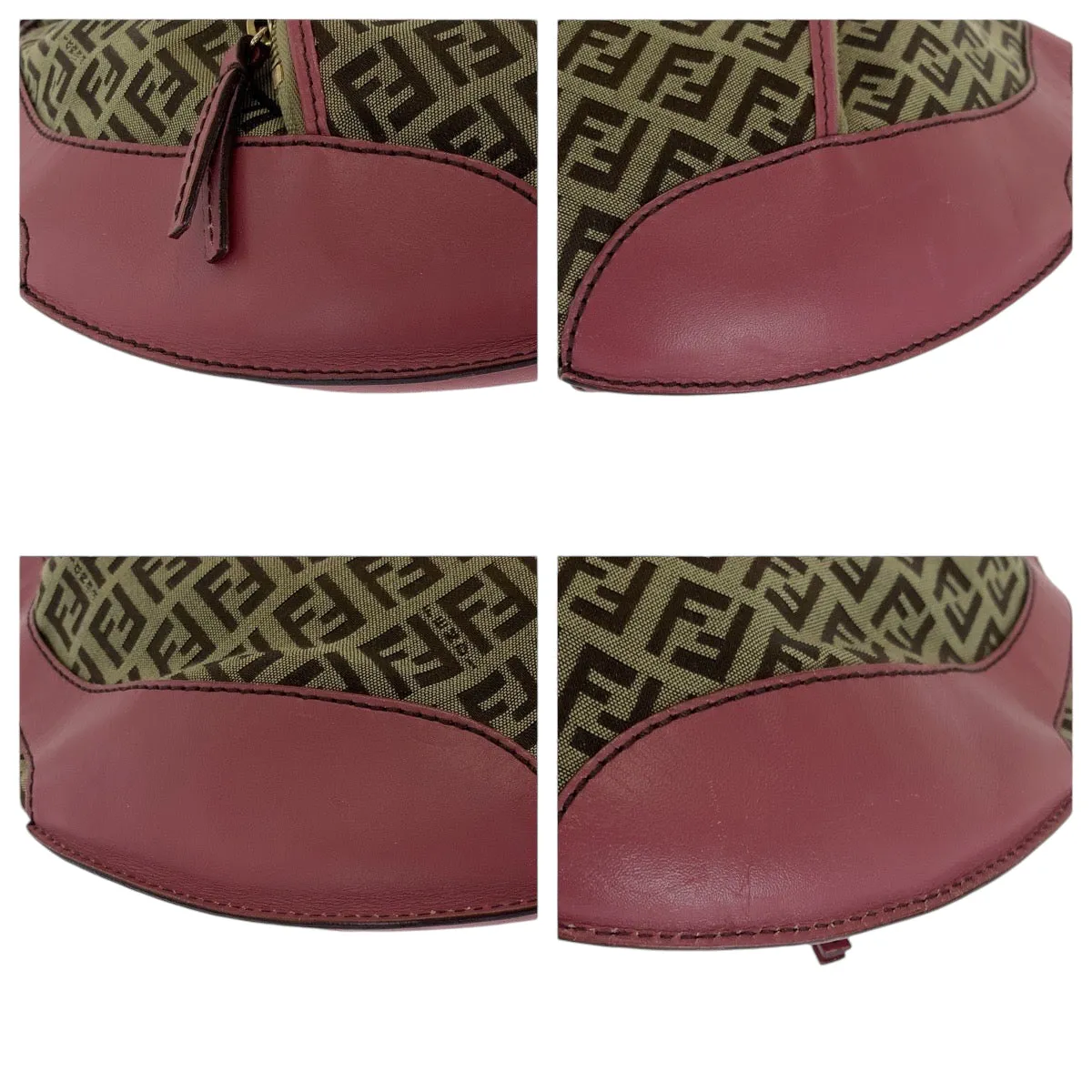 FENDI Shoulder Bag canvas Brown Pink Gold Metal Shoulder Bag Zucchino Chef Hobo Women Used