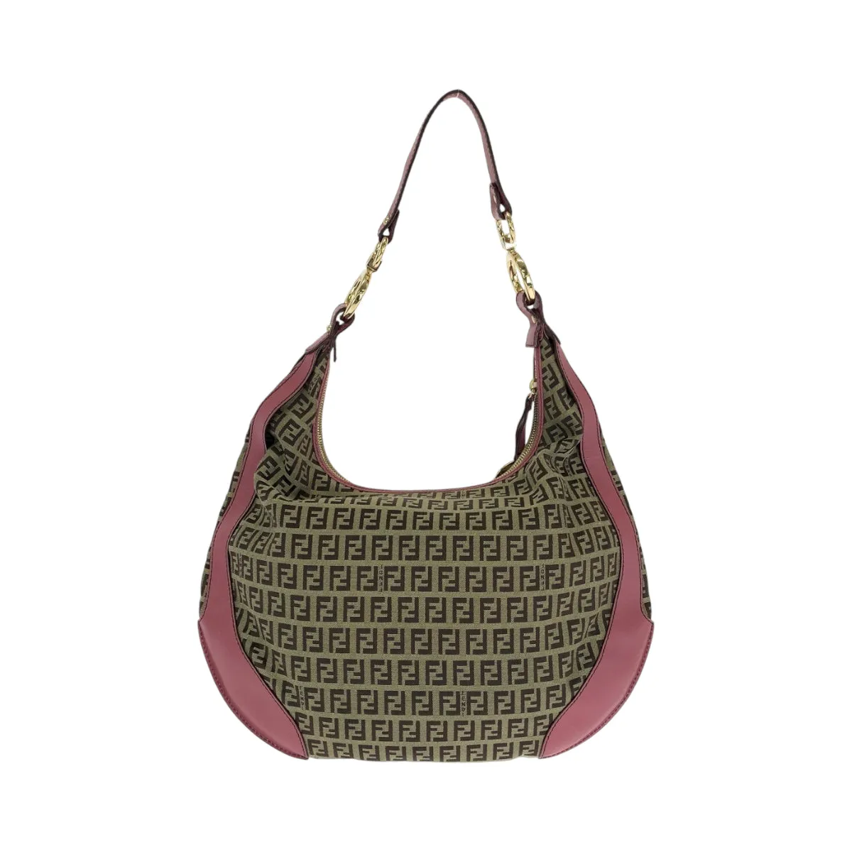 FENDI Shoulder Bag canvas Brown Pink Gold Metal Shoulder Bag Zucchino Chef Hobo Women Used