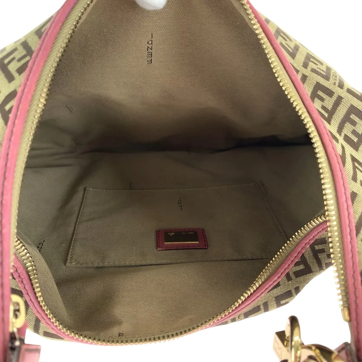 FENDI Shoulder Bag canvas Brown Pink Gold Metal Shoulder Bag Zucchino Chef Hobo Women Used