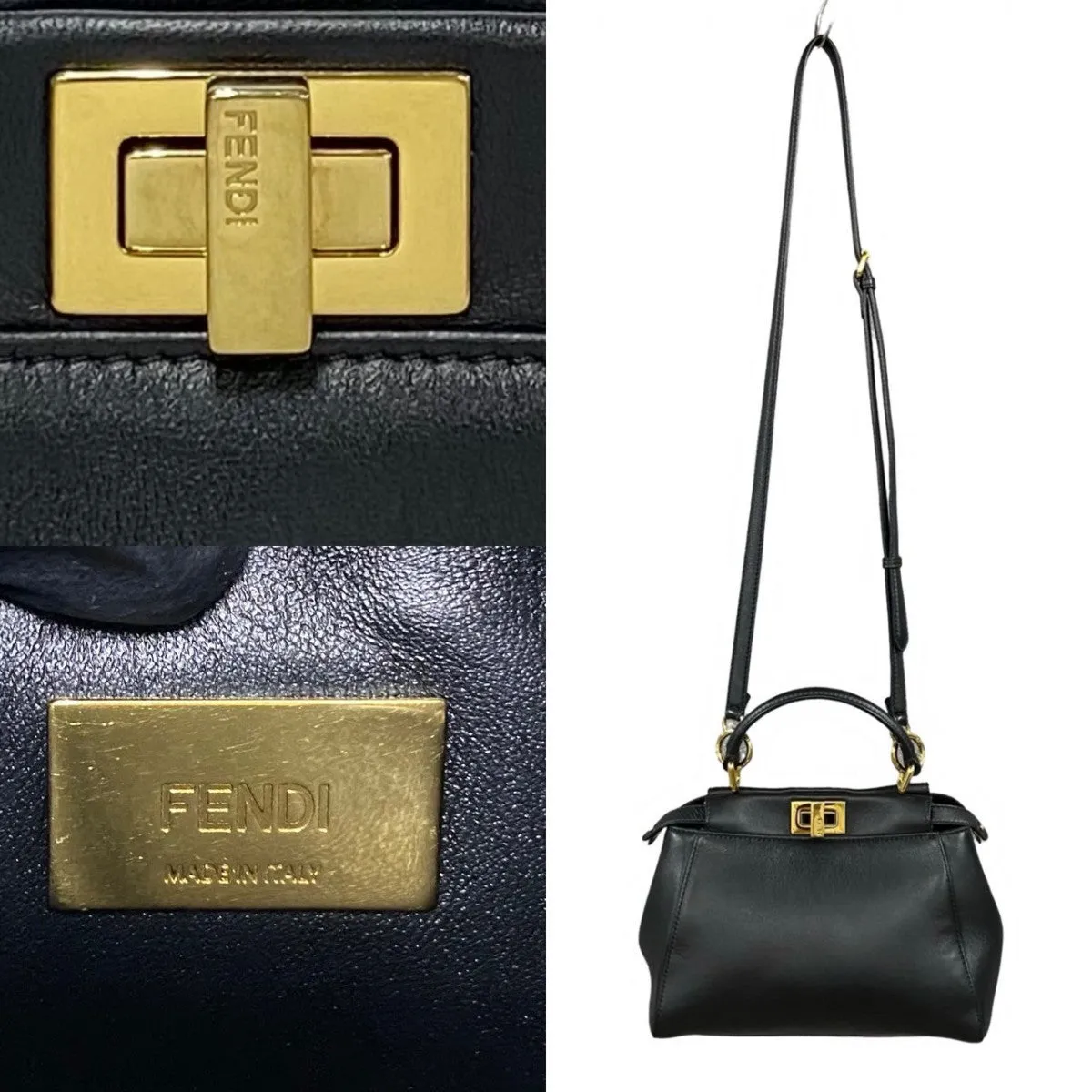 FENDI Shoulder Bag leather black Peek-a-boo mini