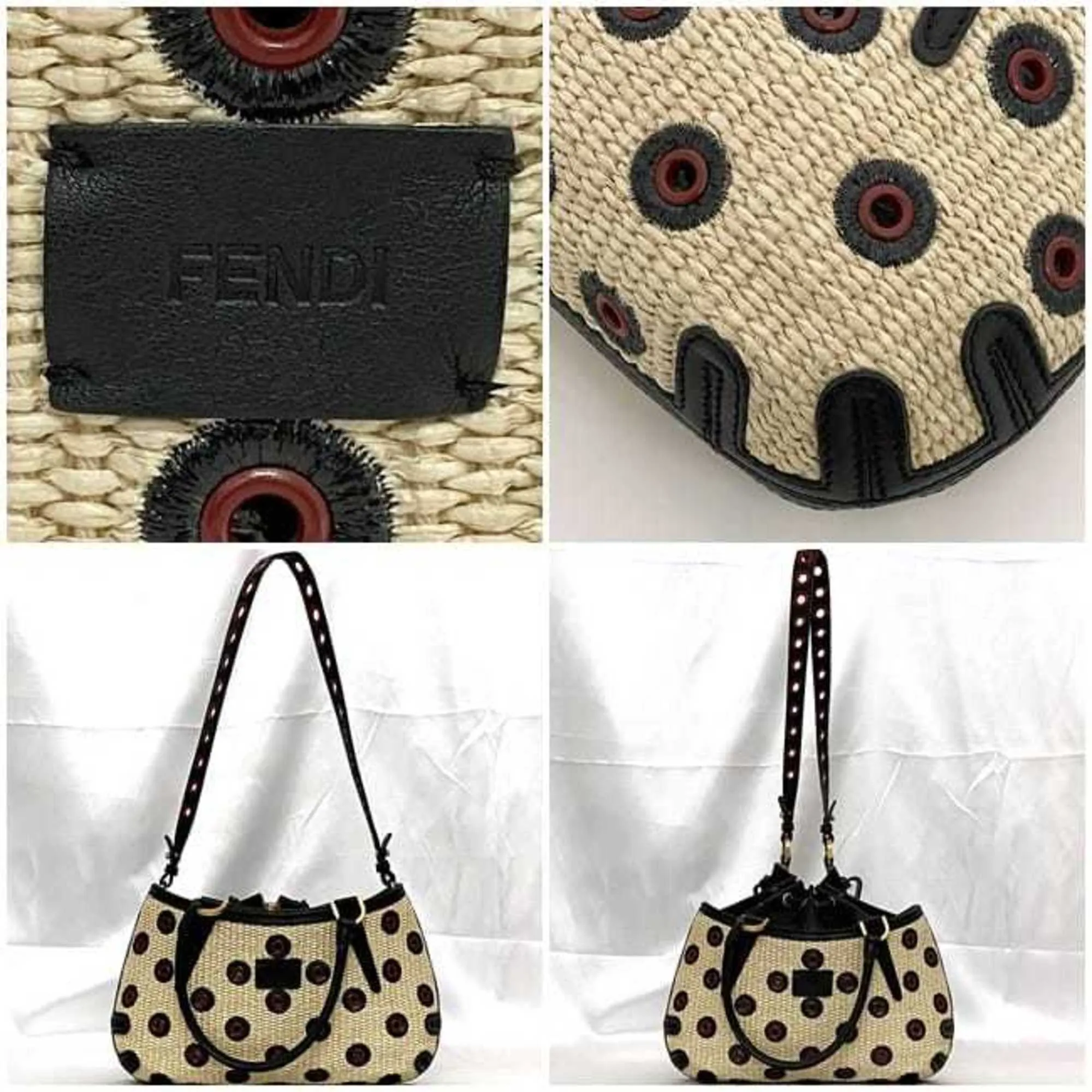 Fendi  Straw Leather Handbag Shoulder Bag (Pre-Owned)