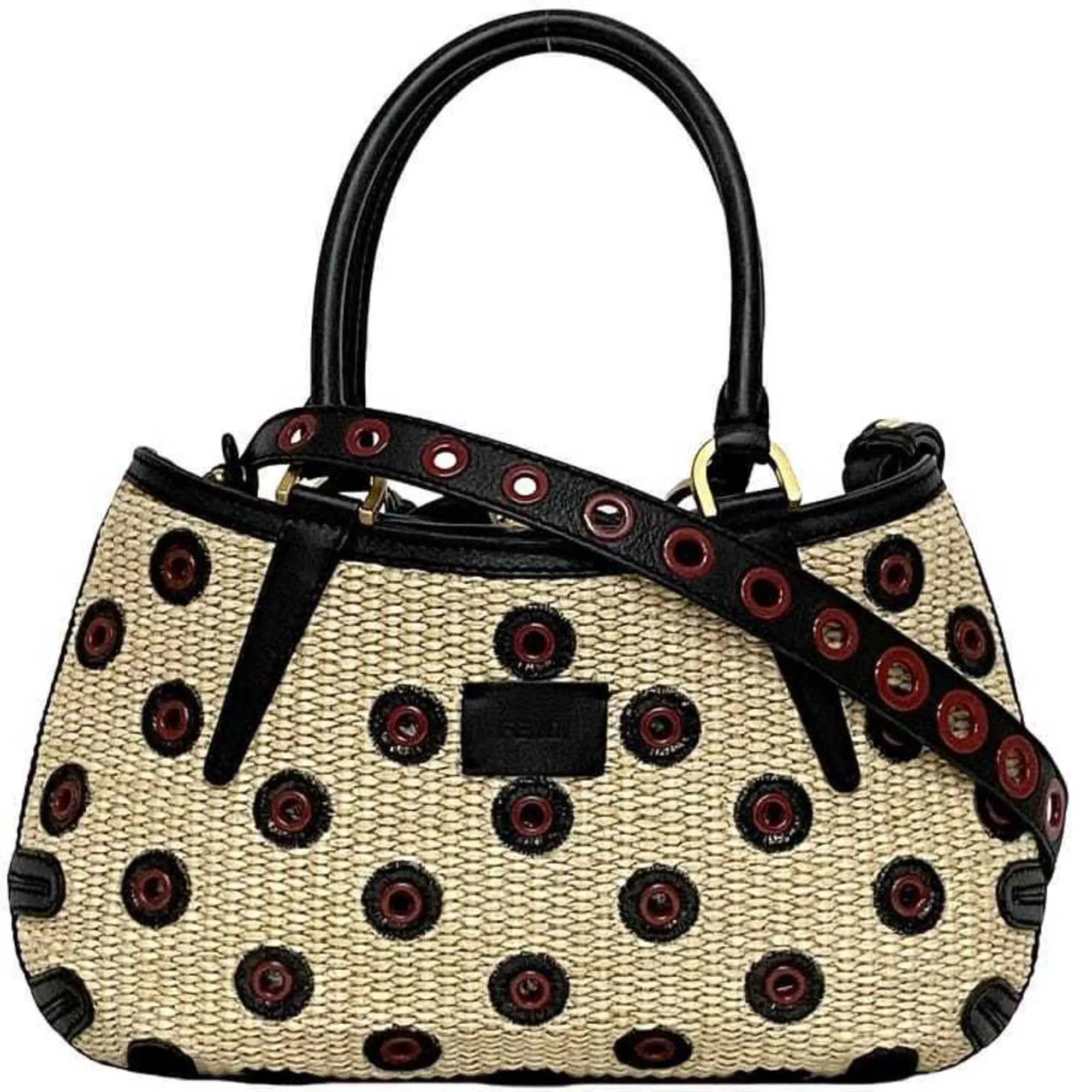 Fendi  Straw Leather Handbag Shoulder Bag (Pre-Owned)