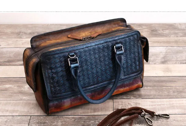 Genuine Handmade Woven Vintage Leather Handbag Shoulder Bag Women Leather Purse