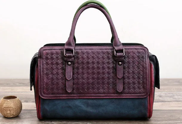 Genuine Handmade Woven Vintage Leather Handbag Shoulder Bag Women Leather Purse