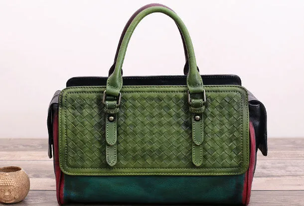 Genuine Handmade Woven Vintage Leather Handbag Shoulder Bag Women Leather Purse