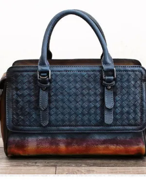 Genuine Handmade Woven Vintage Leather Handbag Shoulder Bag Women Leather Purse