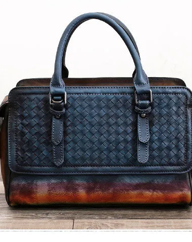 Genuine Handmade Woven Vintage Leather Handbag Shoulder Bag Women Leather Purse