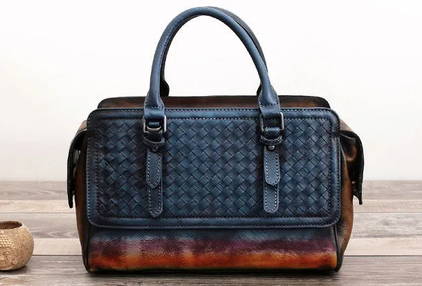 Genuine Handmade Woven Vintage Leather Handbag Shoulder Bag Women Leather Purse