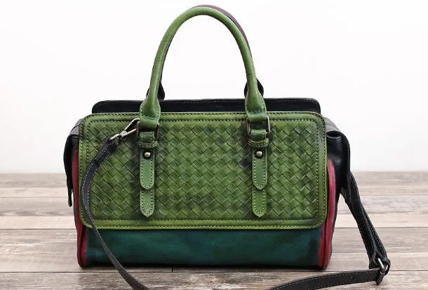 Genuine Handmade Woven Vintage Leather Handbag Shoulder Bag Women Leather Purse