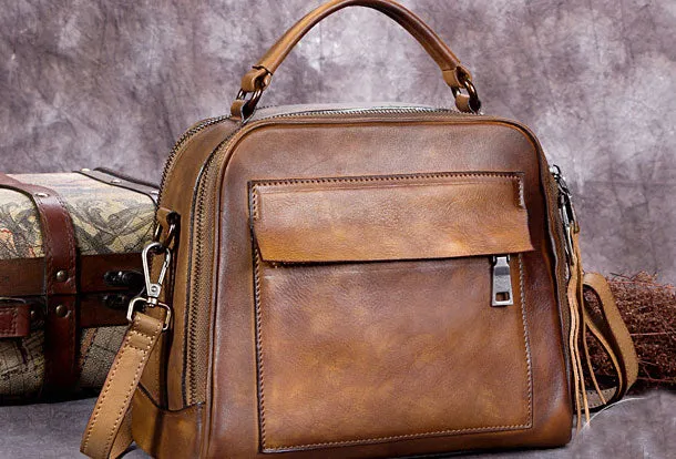 Genuine Leather Handbag Vintage Crossbody Bag Shoulder Bag Purse For Women