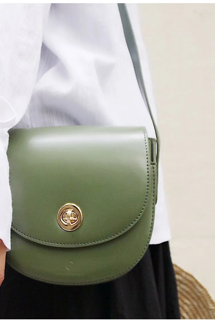 Green Leather Women Small Saddle Shoulder Bag For Women