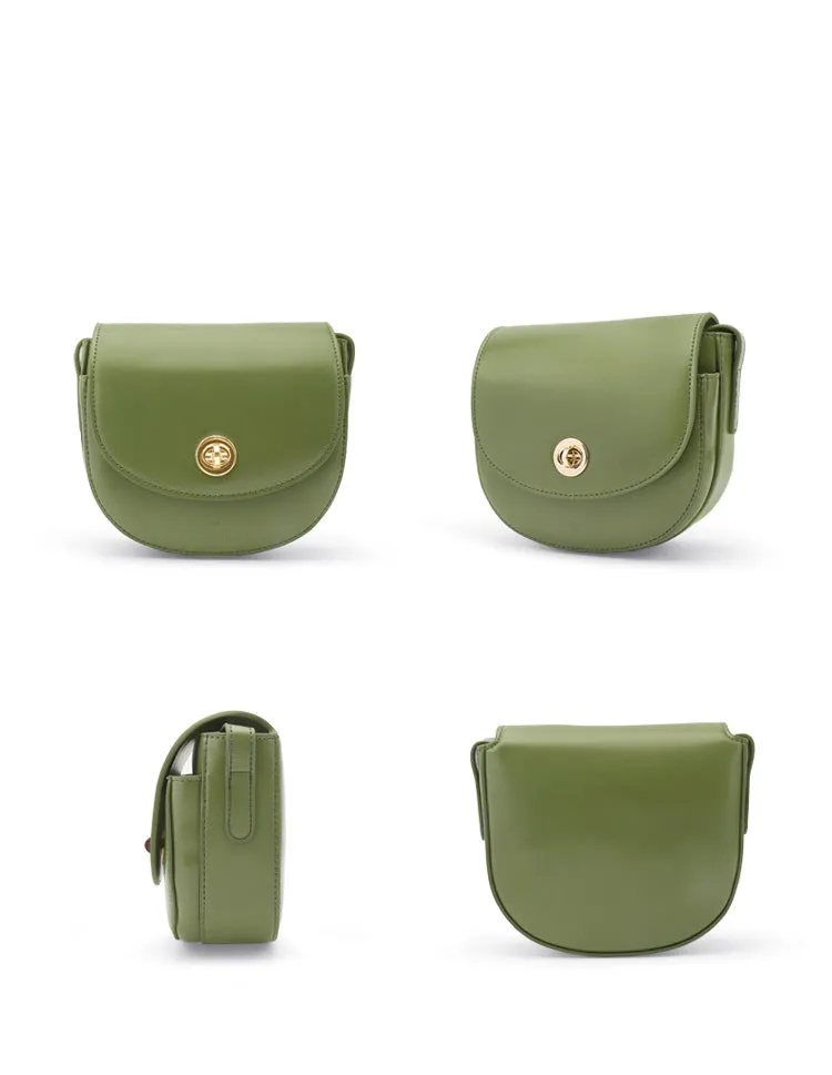 Green Leather Women Small Saddle Shoulder Bag For Women