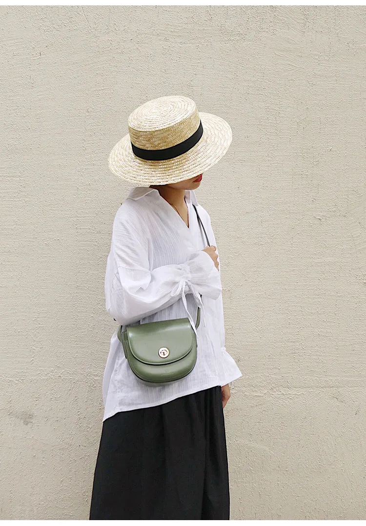 Green Leather Women Small Saddle Shoulder Bag For Women