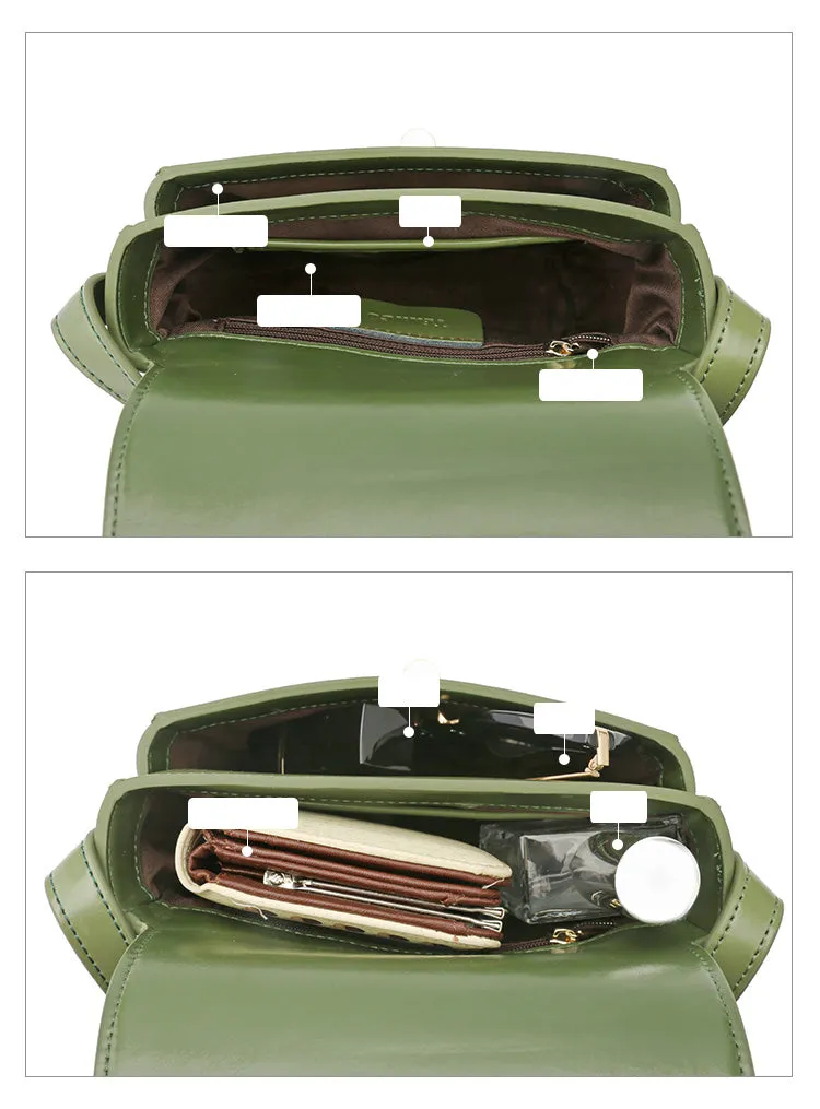 Green Leather Women Small Saddle Shoulder Bag For Women