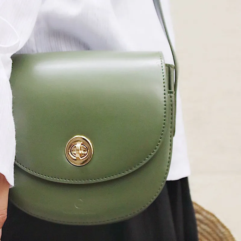 Green Leather Women Small Saddle Shoulder Bag For Women