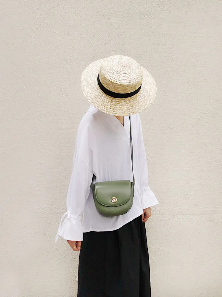 Green Leather Women Small Saddle Shoulder Bag For Women