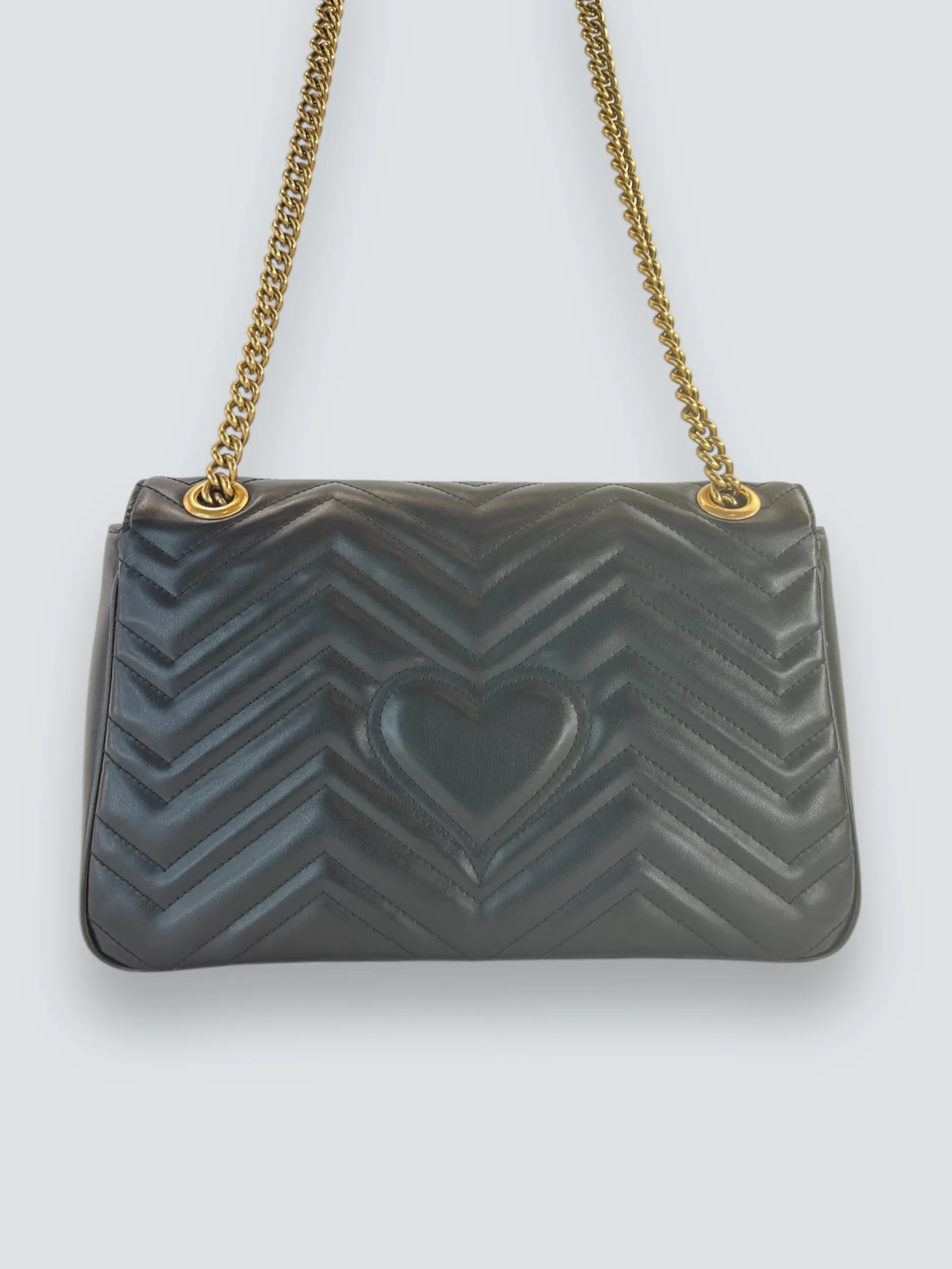 Gucci Black Leather Large GG Marmont Crossbody