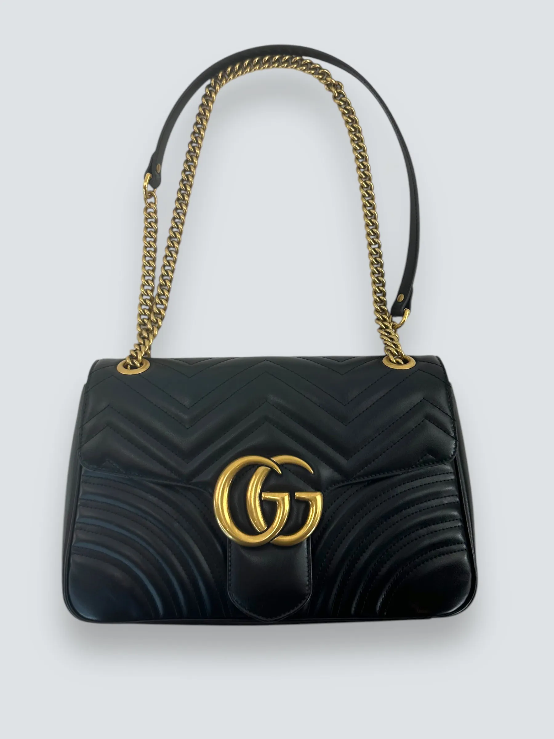 Gucci Black Leather Large GG Marmont Crossbody