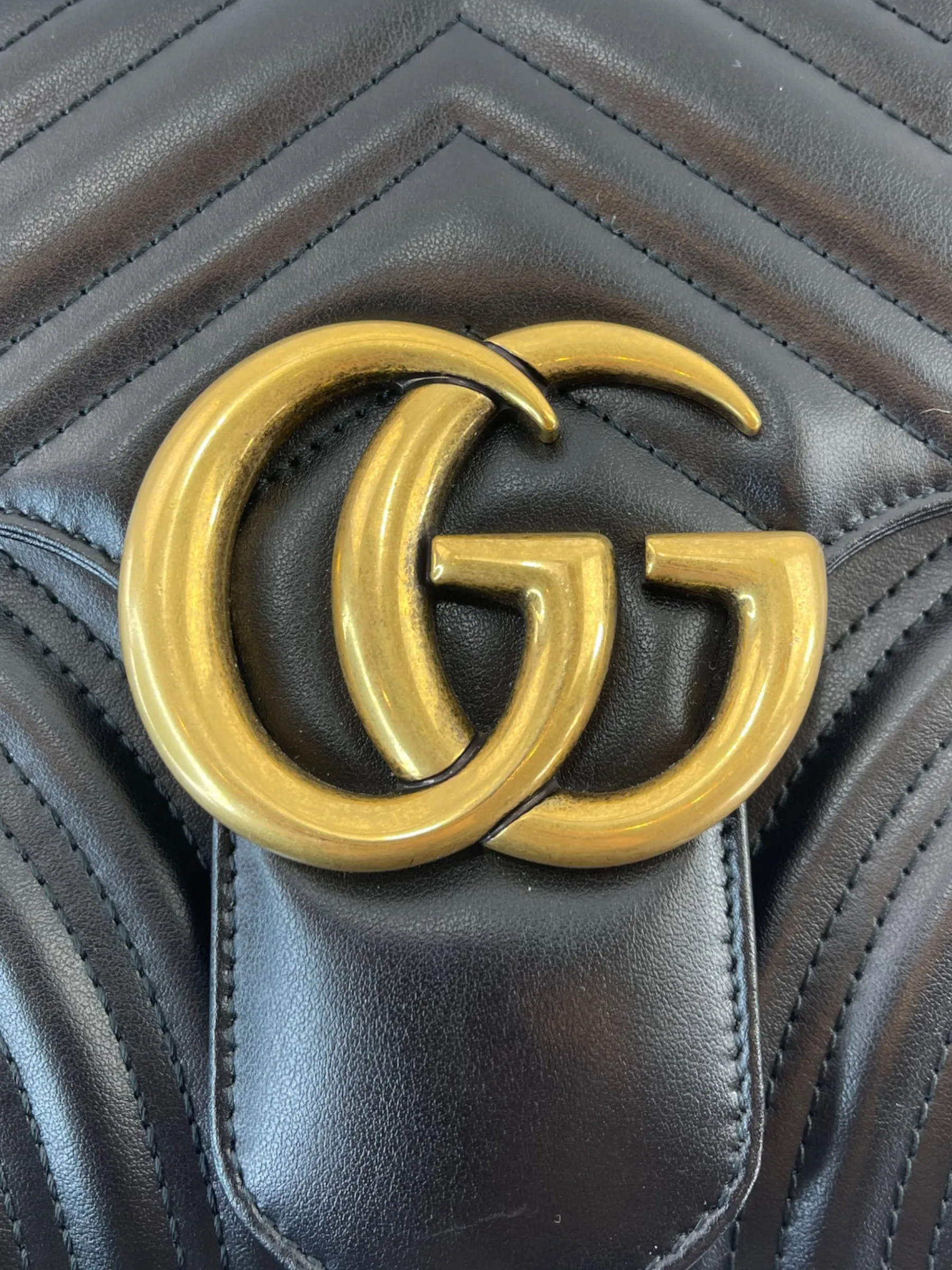 Gucci Black Leather Large GG Marmont Crossbody