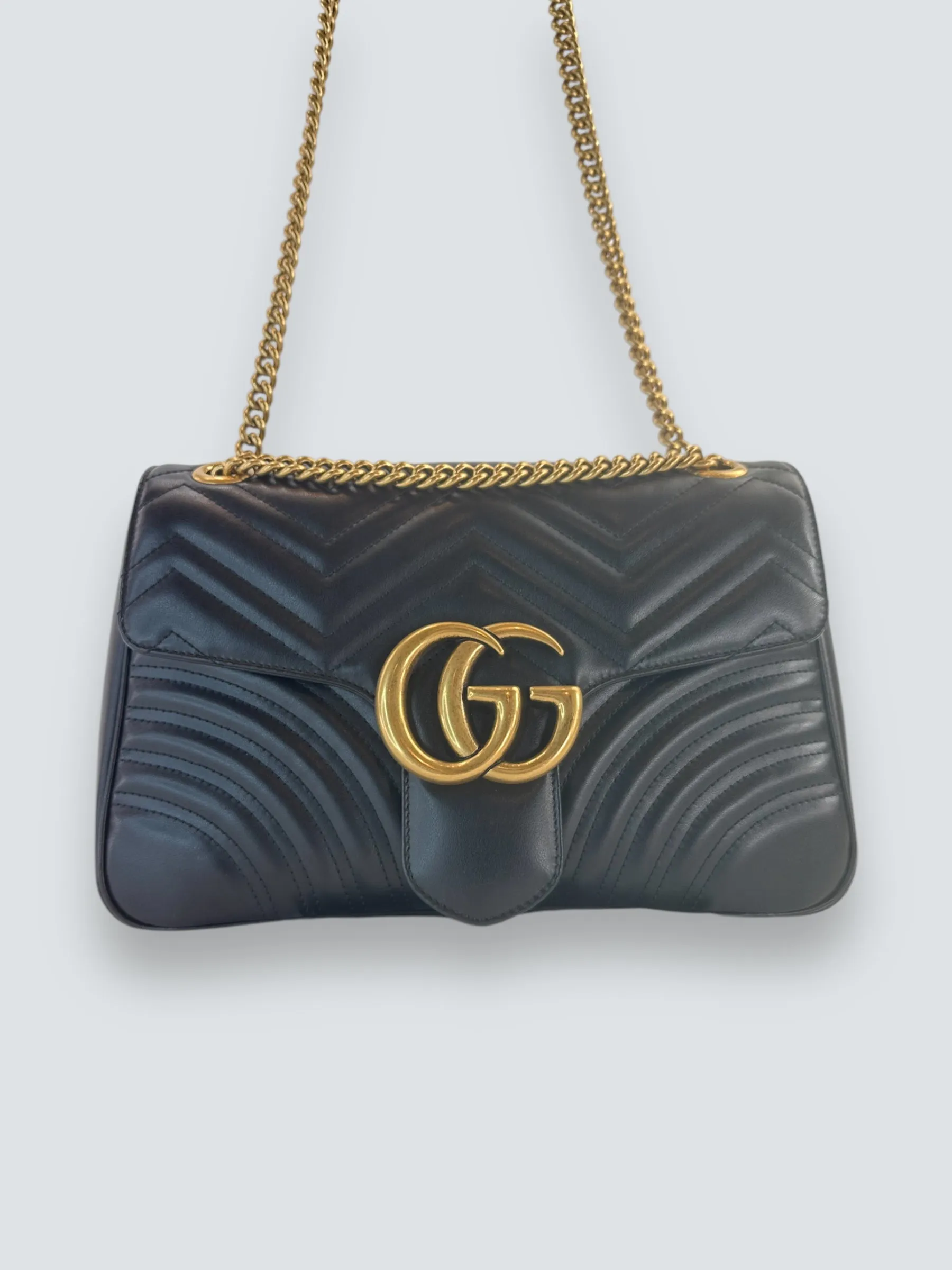 Gucci Black Leather Large GG Marmont Crossbody