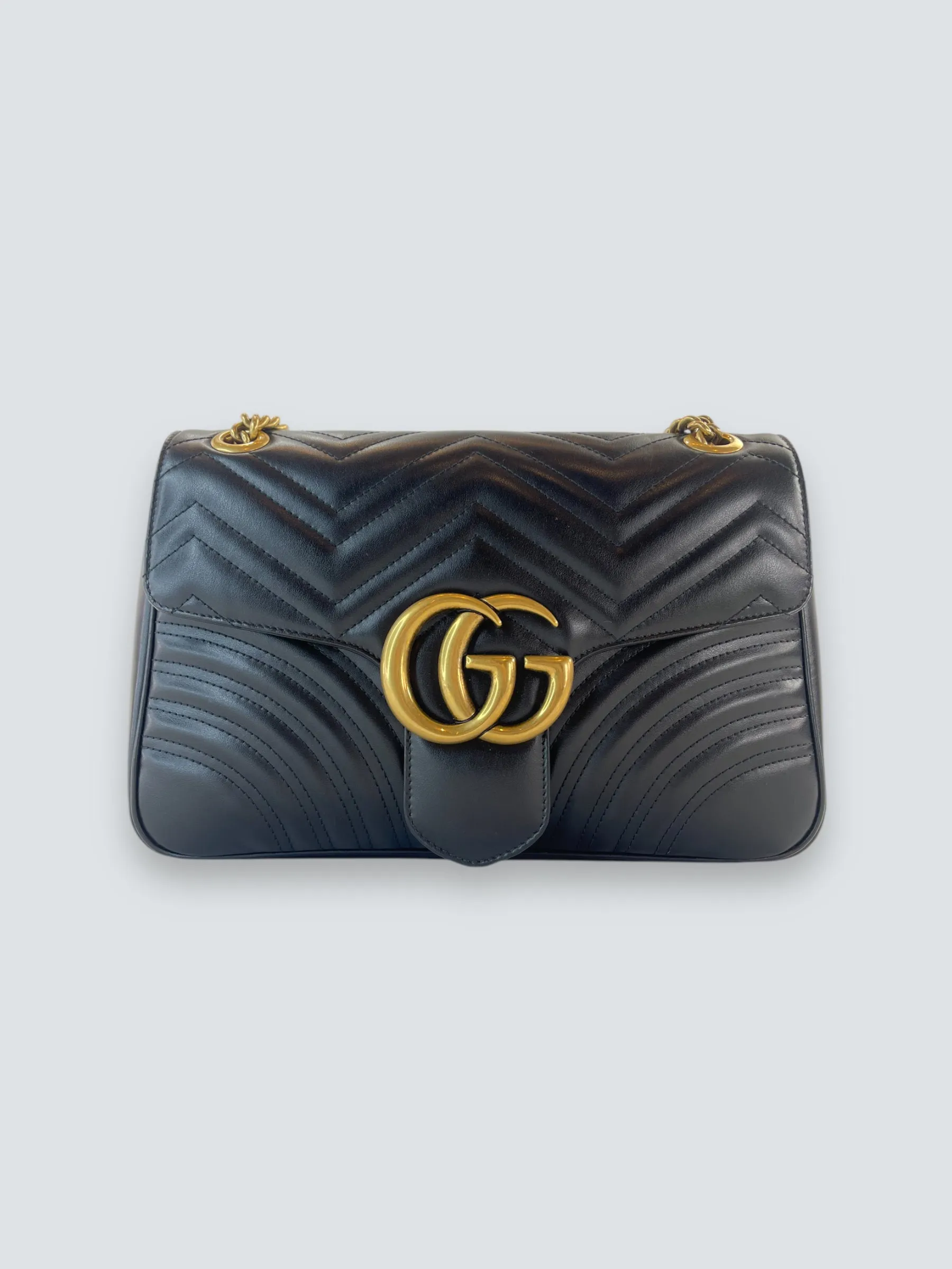 Gucci Black Leather Large GG Marmont Crossbody