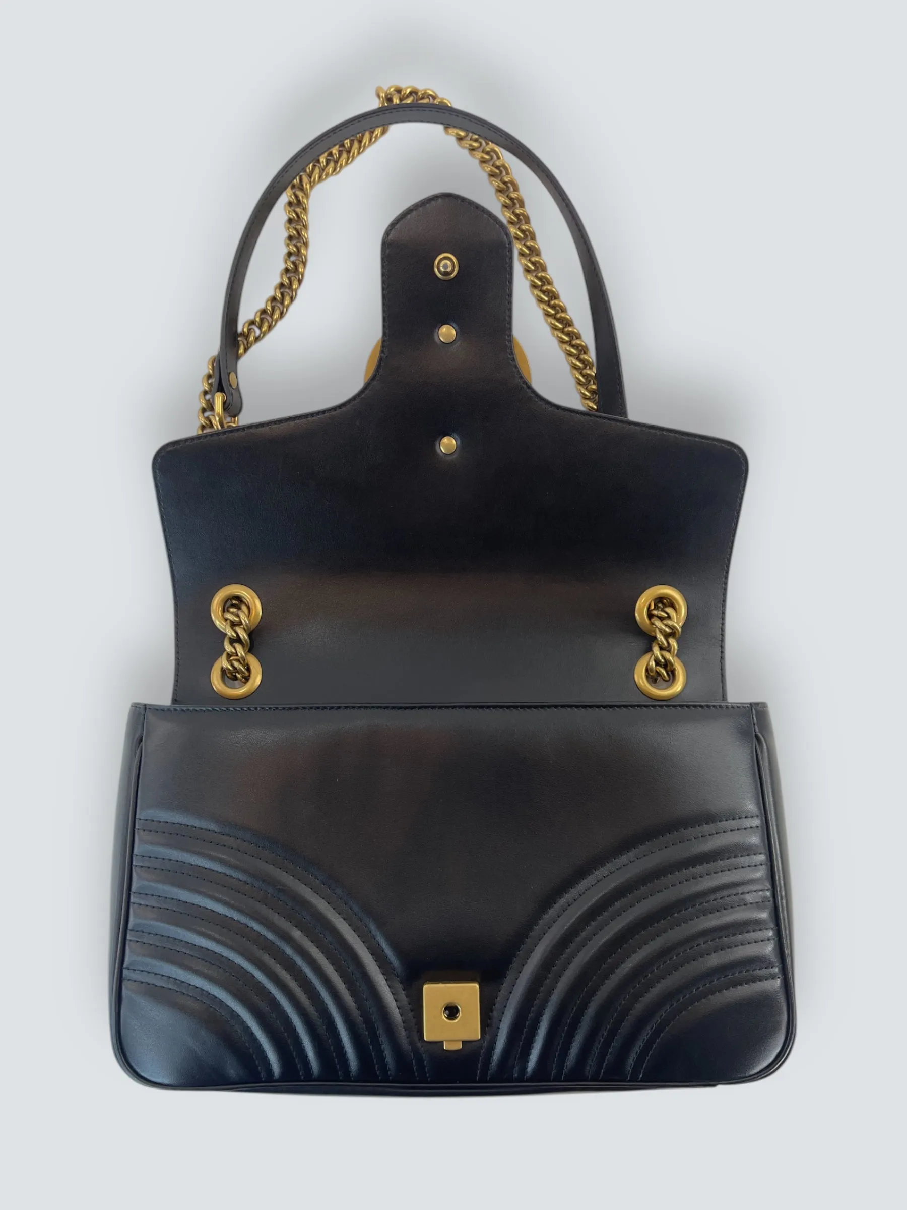 Gucci Black Leather Large GG Marmont Crossbody
