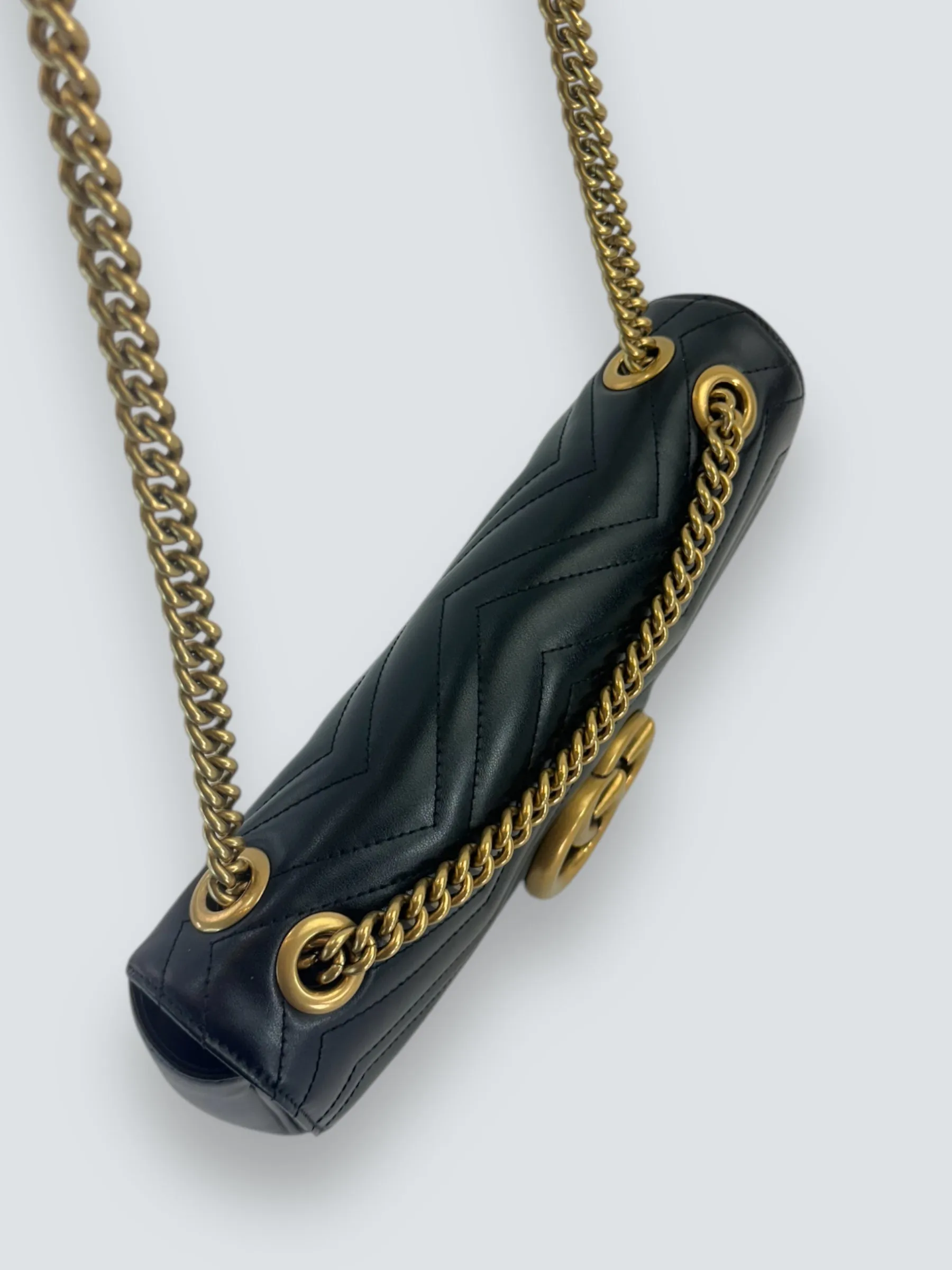 Gucci Black Leather Large GG Marmont Crossbody
