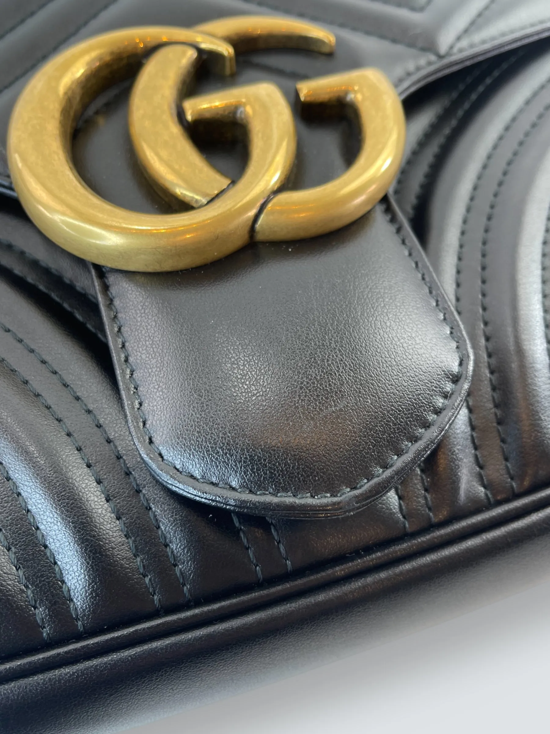 Gucci Black Leather Large GG Marmont Crossbody