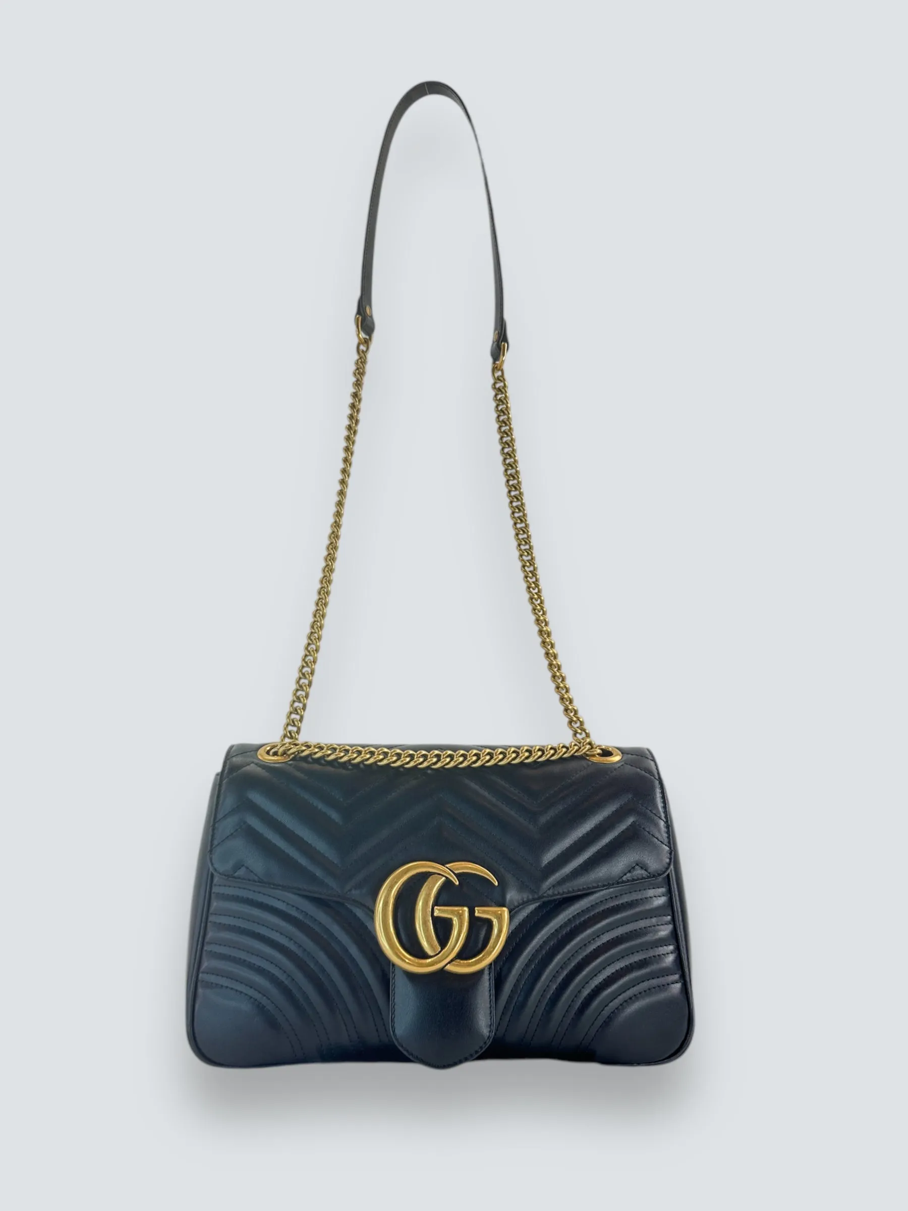 Gucci Black Leather Large GG Marmont Crossbody