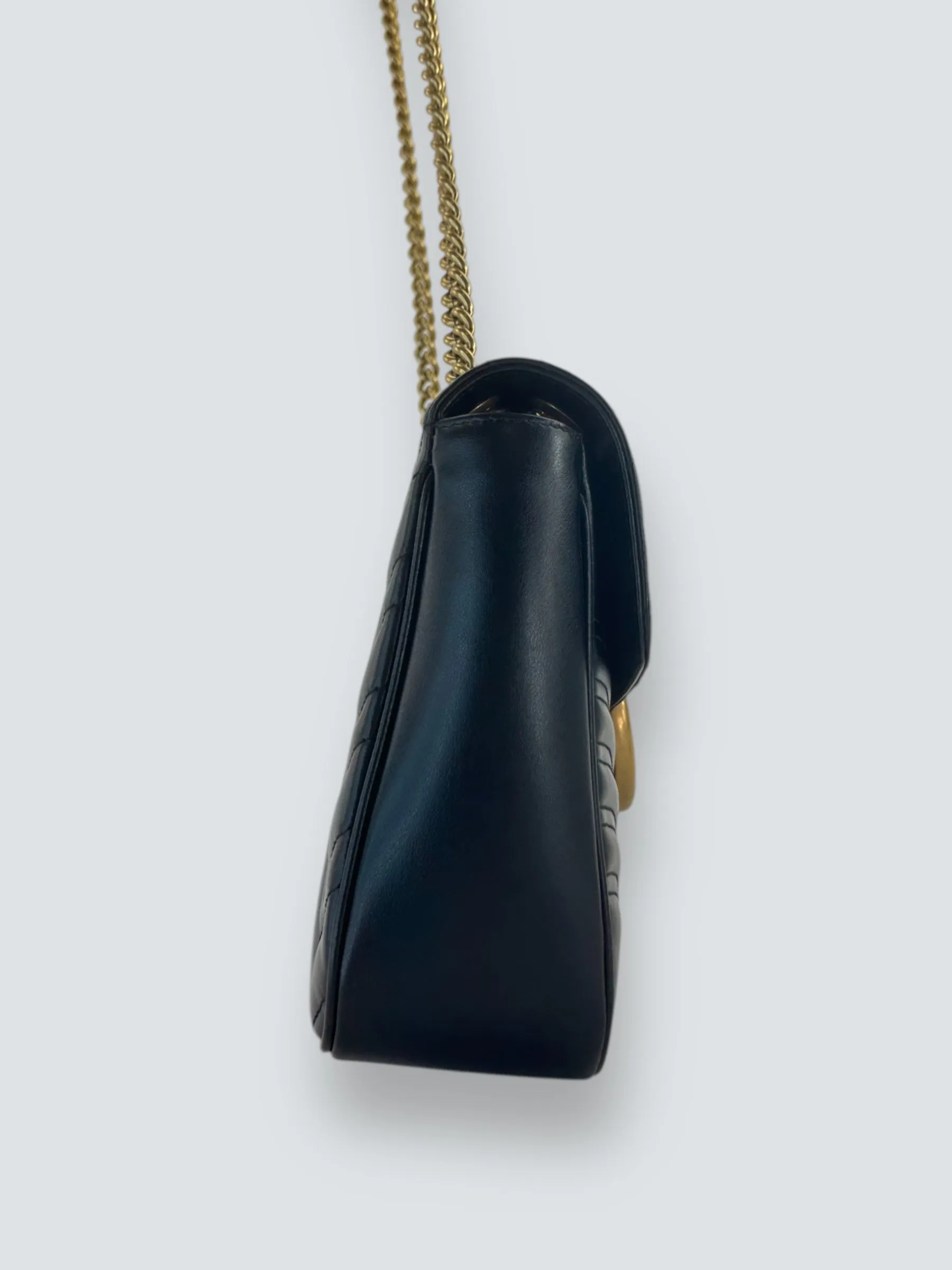 Gucci Black Leather Large GG Marmont Crossbody