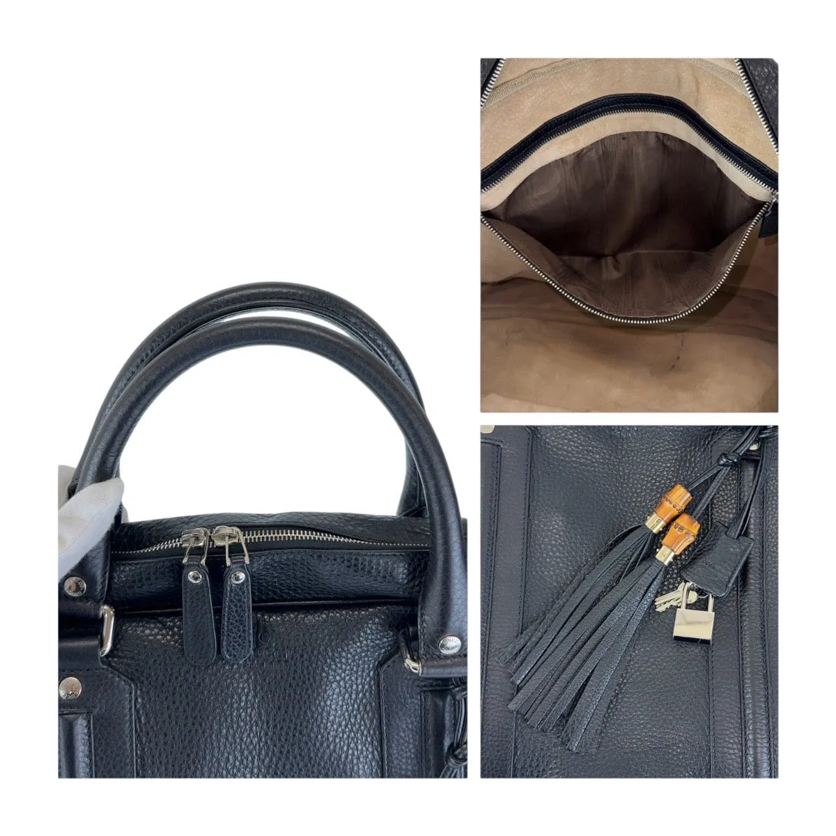 GUCCI Business bag 231850 leather Black SilverMetal Business Bag Briefcase Shoulder Bag 2WAY Bamboo Tassel mens Used