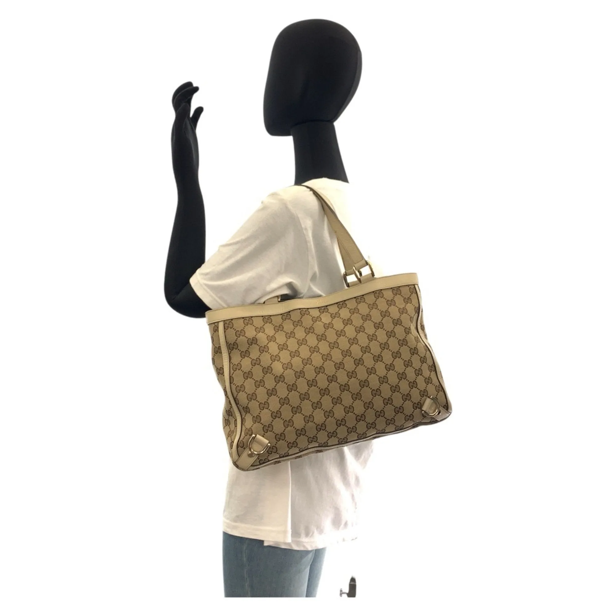 Gucci Gg Canvas Leather Shoulder Bag Tote Bag (Pre-Owned)