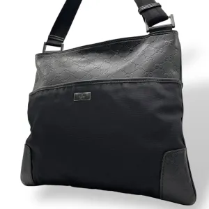 Gucci Nylon Leather Messenger Bag Shoulder Bag (Pre-Owned)
