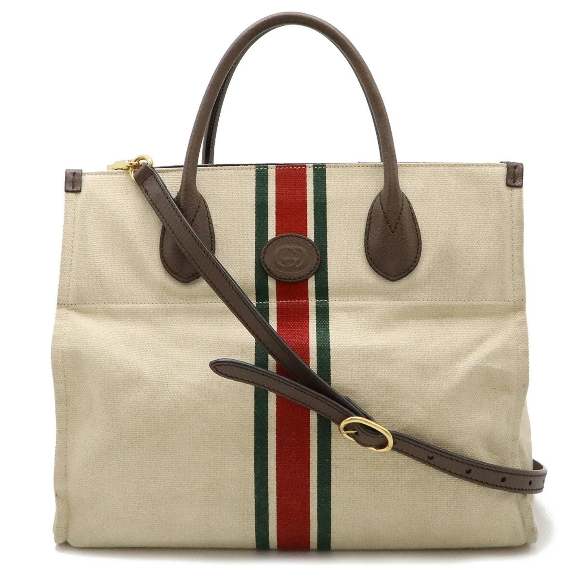 Gucci Sherry Line   Color Canvas Leather Shoulder Bag Tote Bag (Pre-Owned)