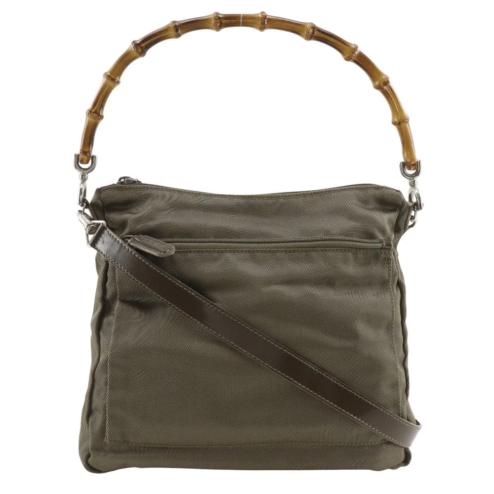 GUCCI Shoulder Bag 000.2404.0509 Nylon canvas khaki 2WAY Bamboo one belt Women Used