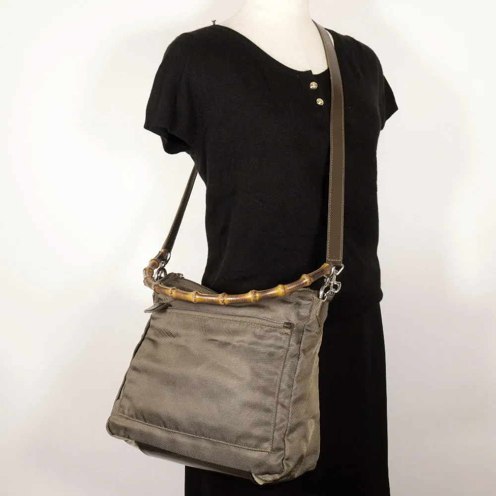 GUCCI Shoulder Bag 000.2404.0509 Nylon canvas khaki 2WAY Bamboo one belt Women Used