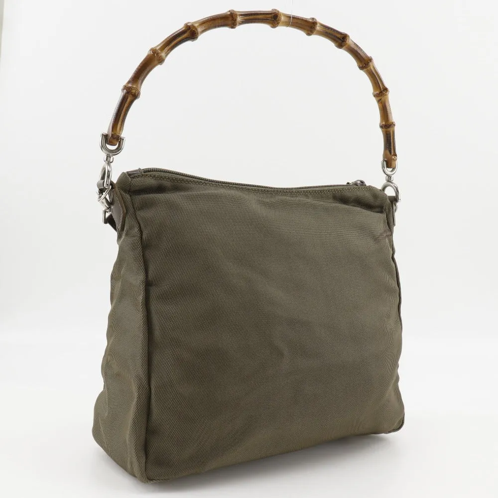 GUCCI Shoulder Bag 000.2404.0509 Nylon canvas khaki 2WAY Bamboo one belt Women Used