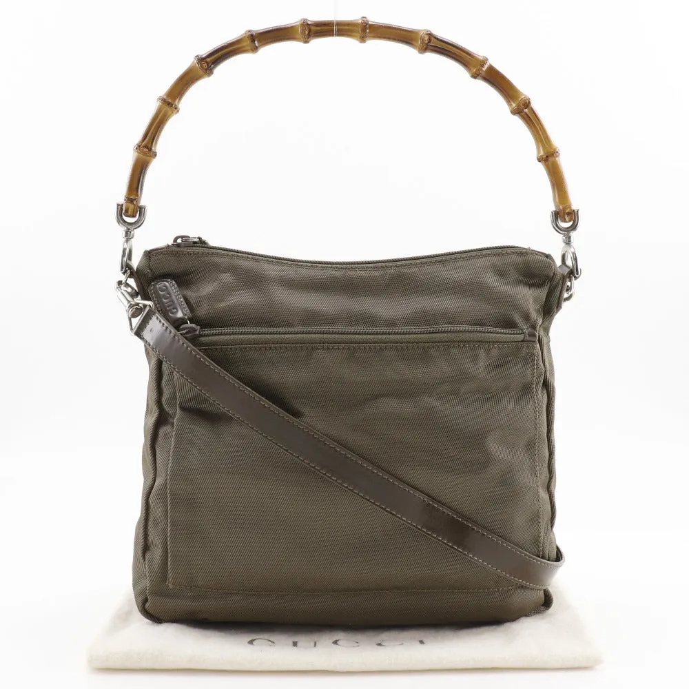 GUCCI Shoulder Bag 000.2404.0509 Nylon canvas khaki 2WAY Bamboo one belt Women Used