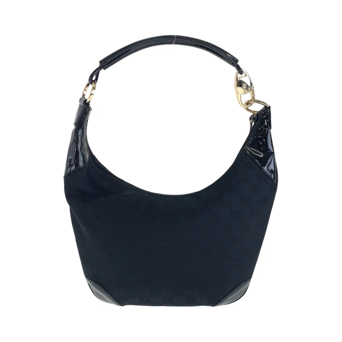GUCCI Shoulder Bag 001 4158 GG canvas, enamel Black GoldMetal Hobo One Shoulder Bag Women Used