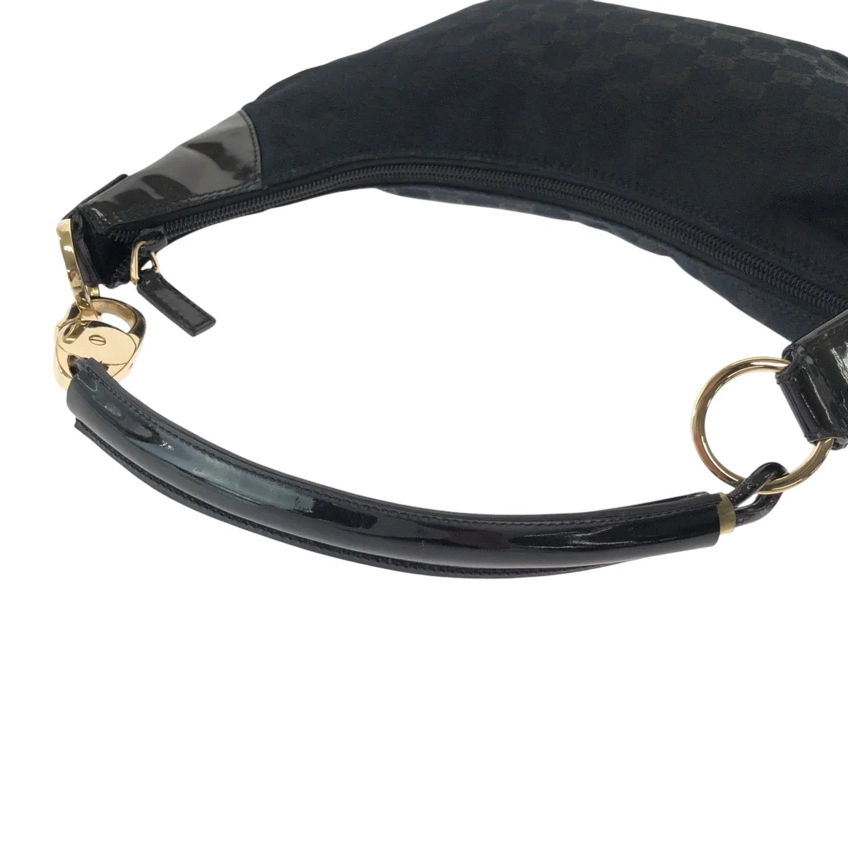 GUCCI Shoulder Bag 001 4158 GG canvas, enamel Black GoldMetal Hobo One Shoulder Bag Women Used